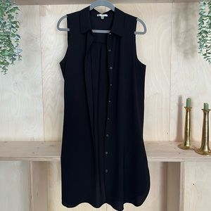 black button up sleeveless sheer tunic